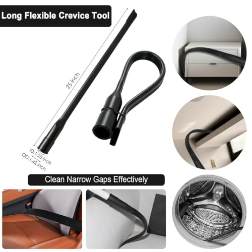 14 Pcs Universal 1 1/4 Inch Vacuum Attachments Kit for Shop Vac Accessories with 17.8 Inch Extension Wand Hair Brush Flexible Crevice Tool, Hose Adapters for 2 1/2" to 1 1/4" and 1 7/8" to 1" Hoses