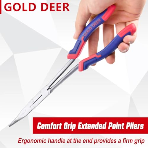13Inch Double-Joint Bent Long Nose Pliers Long Reach 45-Degree Bent Long Nose Pliers Serrated Jaw Dual Pivot Plier Hose Grip Plier for Hard to Reach Narrow Spaces - style: Bent Nose
