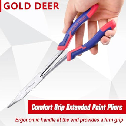 13Inch Double-Joint Bent Long Nose Pliers Long Reach 45-Degree Bent Long Nose Pliers Serrated Jaw Dual Pivot Plier Hose Grip Plier for Hard to Reach Narrow Spaces - style: Bent Nose