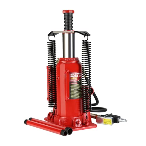 Pneumatic Air Hydraulic Bottle Jack, 12 Ton//24,000 LBS All Welded Bottle Jack, 10.2-20.1 inch Lifting Range, with Manual Hand Pump & Handle,Heavy Duty Auto Truck Travel Trailer Repair Lift - color: Red, size: 12Ton
