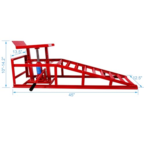 2pcs Car Ramps with 5T 10000lbs Heavy Duty Hydraulic Lift, Car Ramp for Oil Change and Repair, Low Profile Car Truck Lift Service Ramps, Portable Car Lift for Workshop, Repair Shop, Home Garage.Red - size: 2P Red