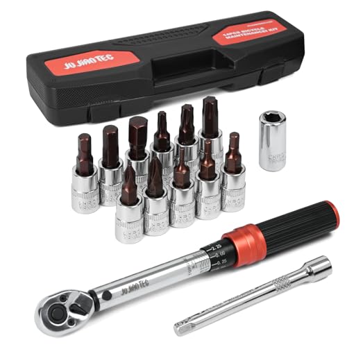 14-Piece 1/4" Drive Click Torque Wrench Set, 5-25Nm | ±3% Accuracy, Master Kit with 11 CR-V Bits (H2-H8/T20-T40/PH1-PH2), 4" Extension & Adapter, 72-Tooth Head, For Bicycle Repair - size: 14pcs 1/4"