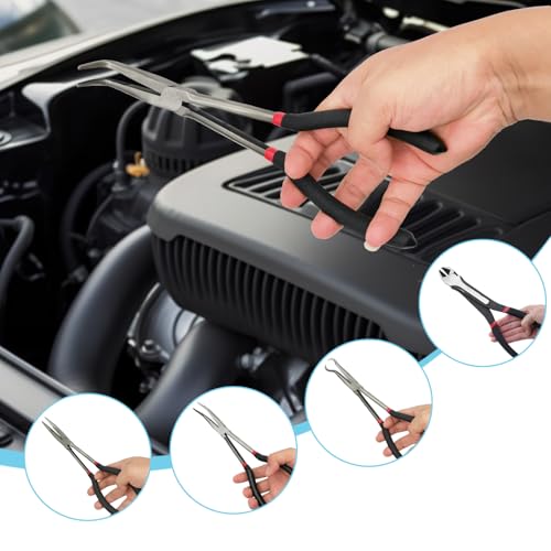 5-Piece 11" Extra Long Needle Nose Pliers Set with Insulated Comfort Grip, Straight Long Reach Plier, 45/90°Bent Nose Pliers,O-shaped nose plier,Diagonal Plier for Bending Shaping Trimming - size: 5Pcs-Straight/45/90