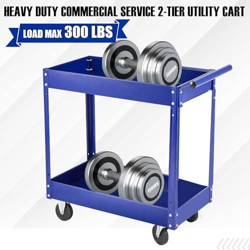 2 Tier Rolling Tool Cart,330 LBS Metal Heavy Duty Utility Cart On Wheels,2 Shelf Steel Utility Cart, Tool Storage Organizer for Mechanic, Garage, Workshop, Warehouse & Repair Shop