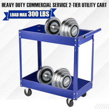 2 Tier Rolling Tool Cart,330 LBS Metal Heavy Duty Utility Cart On Wheels,2 Shelf Steel Utility Cart, Tool Storage Organizer for Mechanic, Garage, Workshop, Warehouse & Repair Shop