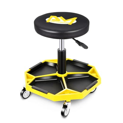PM PERFORMOTOR Adjustable Height Pneumatic Garage Seat Rolling Mechanic Stool with Tool Tray Storage,300lbs Max Weight Capacity, Yellow,PM-TOL-ATS-YL - color: Yellow