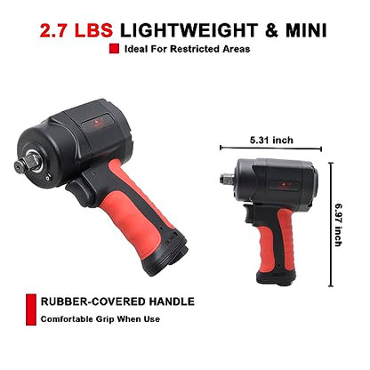 AEROPRO TOOLS 1/2-Inch composite Mini Air Impact Wrench(AP9515),compact design with 810FT-LBS strong torque