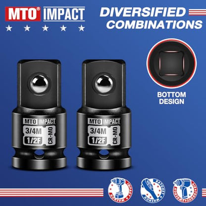 MTO 2 Pieces 1/2" Female to 3/4" Male Impact Socket Adapter, 1/2" Drive Impact Socket Adapter Set, Chrome Molybdenum Alloy Steel - size: 1/2" Female to 3/4" Male