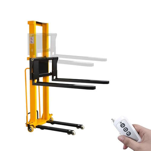 Electric Pallet Stacker Electric Forklift Capable of Boarding Trucks Pallet Lift 1300lbs Capacity 63" Lifting Height Material Lift with Fixed Legs (Width Adjustable, 63" Lifting) - color: Width Adjustable 63" Lifting