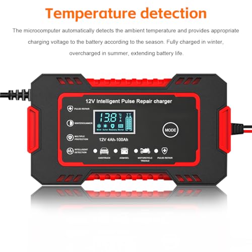Mandark Car Battery Charger, 12V 6A Smart Fully Automotive Battery Trickle Charger, Portable Vehicle Battery Maintainer Desulfator with Temperature Compensation, Universal for SUV RV Truck (Red) - color: Red