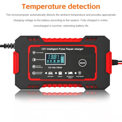 Mandark Car Battery Charger, 12V 6A Smart Fully Automotive Battery Trickle Charger, Portable Vehicle Battery Maintainer Desulfator with Temperature Compensation, Universal for SUV RV Truck (Red) - color: Red