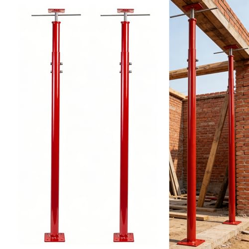 Adjustable House Jack Post, 55" - 100" Heavy Duty Steel Support Pole Jacks, 10000 lbs Load Capacity, Floor to Ceiling Telescopic Jack for Leveling, Framing, Basement, Crawlspace, Beam & Roof Support - color: Red