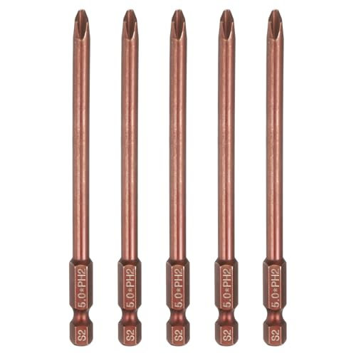 HARFINGTON 5pcs #2 Phillips Screwdriver Bit PH2 1/4" Hex Shank 4" (100mm) Long 0.2" Rod Magnetic Cross Head Drive Drill Bits S2 Steel Industrial Screw Driver Electric Power Tool, Brown - size: PH2 x 4" x 0.2"