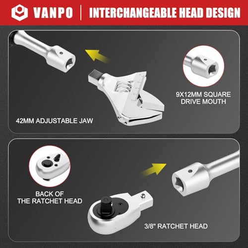 VANPO Adjustable Digital Torque Wrench, 2.2-44.3 Ft.lb/3-60Nm, ±2% Accuracy | Electronic Torque Wrench with 42mm Jaw and 3/8" Drive Ratchet, Buzzer, Vibration and LED Indicator for HVAC and Motorcycle - size: 2.2-44.3 Ft.lb/3-60 Nm(9×12mm)