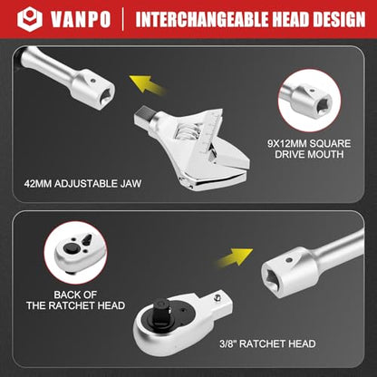 VANPO Adjustable Digital Torque Wrench, 2.2-44.3 Ft.lb/3-60Nm, ±2% Accuracy | Electronic Torque Wrench with 42mm Jaw and 3/8" Drive Ratchet, Buzzer, Vibration and LED Indicator for HVAC and Motorcycle - size: 2.2-44.3 Ft.lb/3-60 Nm(9×12mm)