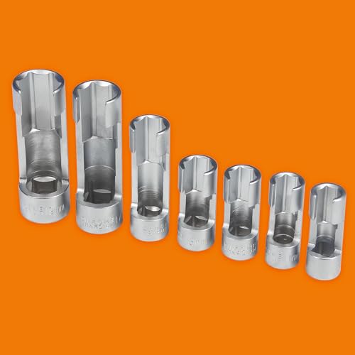 7PCS SET Difficult Access Diesel Injector Fuel Line Socket Set Difficult Access Flare Nut Wrench Spanner for Wired Temperature Sensors, Thermo Switches, ABS Tube, Master Cylinder, Coolant,10-19mm - size: 7PCS SET