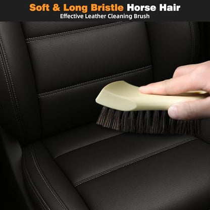 9PCS Car Detailing Brush, Horse Hair and Boar Bristle Brush Set with Elbow Adapter, Microfiber Wax Applicator Pads, Drying Towel and Cleaning Gel,Cleaning Kit for Interior Exterior