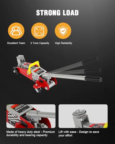 OCPTY Low Profile Floor Jack 2 Ton (4400 lbs), Heavy Duty Iron Hydraulic Racing Floor Jack, Hydraulic Car Jack, Single Piston Quick Lift Pump, 4.92"-11.81" Height Lifting Range (red)
