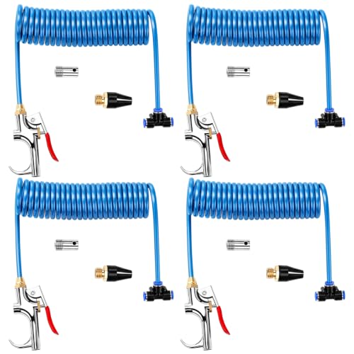 4 Set Air Blow Gun Kit with 11.5 ft Nylon Hose Heavy Duty Truck Air Seat Blow Gun Kit with 2 Interchangeable Nozzle Tips for Semi Truck 1/4 Inch Npt for Tractor Dust Clean (Blue,Plastic) - color: Blue, style: Plastic