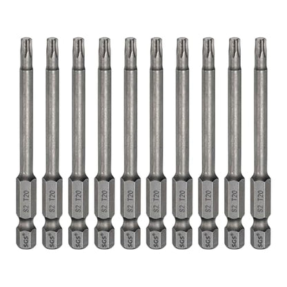 HARFINGTON 10pcs T20 Torx Head Screwdriver Bit 1/4" Hex Shank 3" (75mm) Long Magnetic No Hole Tip Tamper Proof 6 Point Star Screw Driver Drill Bits S2 Steel Industrial Power Screwdrivers - size: T20 x 3"