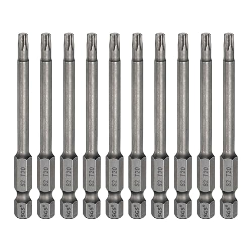 HARFINGTON 10pcs T20 Torx Head Screwdriver Bit 1/4" Hex Shank 3" (75mm) Long Magnetic No Hole Tip Tamper Proof 6 Point Star Screw Driver Drill Bits S2 Steel Industrial Power Screwdrivers - size: T20 x 3"