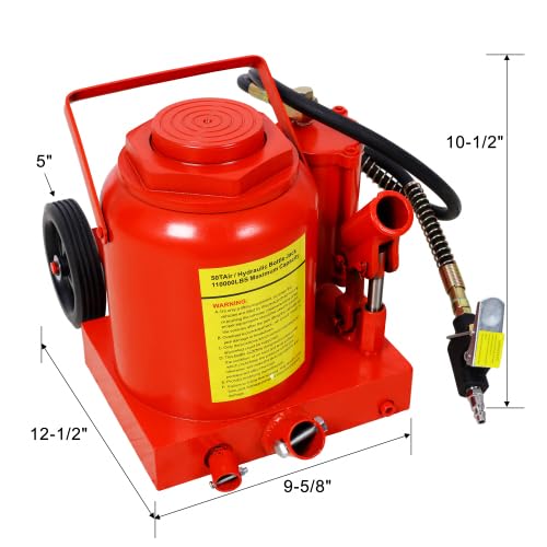 50 Ton Air Hydraulic Bottle Jack, 100,000 LBS Capacity | Heavy-duty steel jack with air and manual operation, 10.5"-16.5" lift range for trucks, RVs, farm and construction equipment