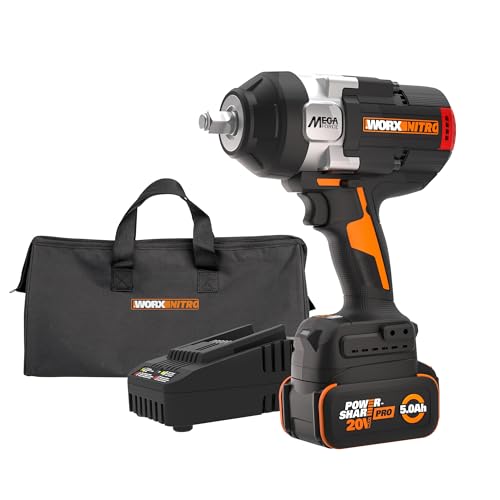 WORX Cordless Impact Wrench 20V 1/2" Brushless, WX276L | 1400 FT-LBS Breakaway Force; Constant Torque System; Auto Stop Mode; 5.0Ah Battery & 2.0Ah Charger Included; PowerShare - style: 20V Cordless Brushless High Torque Impact Wrench(Battery Pack & Charg