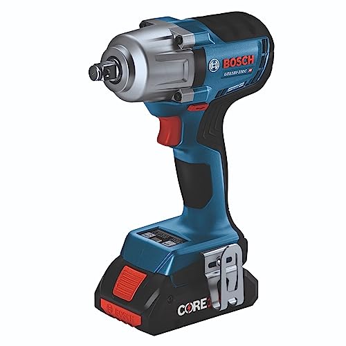 Bosch GDS18V-330CB25 18V Brushless Connected-Ready 1/2 In. Mid-Torque Impact Wrench Kit with Friction Ring and Thru-Hole and (2) CORE18V® 4 Ah Advanced Power Batteries - style: w/ (2) 18V 4 Ah Batteries