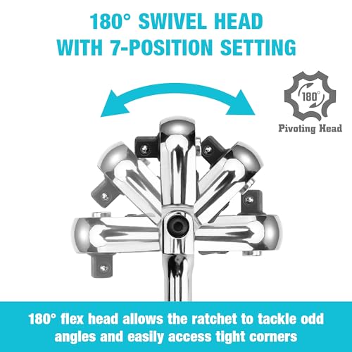 DURATECH 3-Piece Flex-Head Drive Ratchet Handle, 1/4", 3/8", 1/2" 90-Tooth Quick-Release Ratchet Wrench with 180° Pivoting Head & 7-Position Setting, Reversible, CR-V Made, Full Polished,Gifts for Men - size: Combo Kit(Polished)