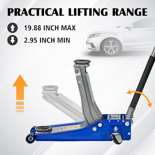 3 Ton Low Profile Hydraulic Floor Jack, Heavy Duty Steel Dual Piston Service Jack, CE Certified - size: 3T Low Profile 2.95" Min Height