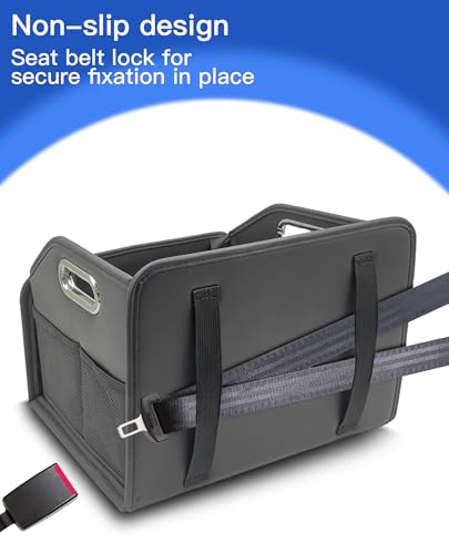 Car Storage Organizer Foldable PU Leather Front Seat Caddy | 12.6 Inch,8 Compartments,Dual Metal Handles,Anti-Slip Straps,For Car Seat & Floor