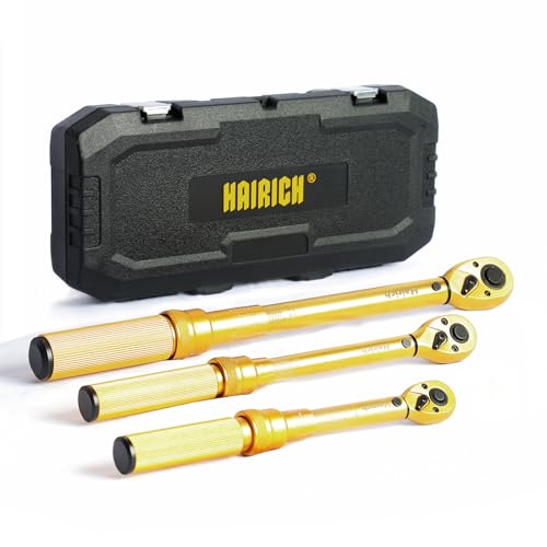 Hairich 1/4 3/8 1/2 inch Drive Click Torque Wrench, 3Pcs Torque Wrench Set 20-240in.lb, 10-45ft.lb, 10-170ft.lb,72-Tooth Dual Range Scales with Quick Release Reversible Head for Car - color: Gold