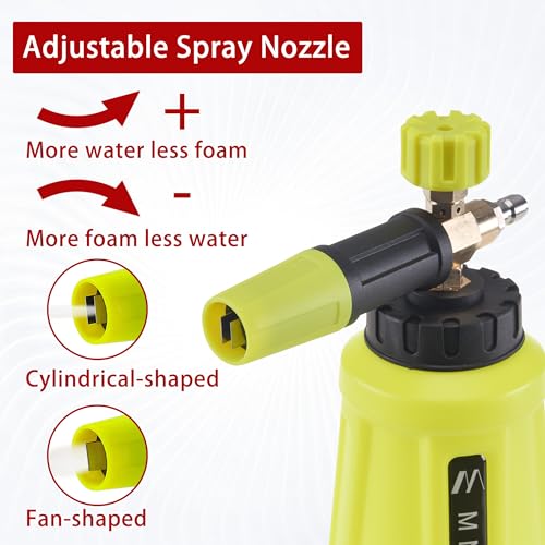 M MINGLE High Pressure Washer Gun Snow Foam Lance, 4000 PSI Cannon Foam Blaster Power Washer with 1/4" Quick Connector, Car Wash Foam Cannon Kit with 5 Pressure Washer Nozzle Tips, 1 Liter - color: yellow