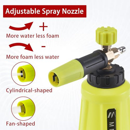 M MINGLE High Pressure Washer Gun Snow Foam Lance, 4000 PSI Cannon Foam Blaster Power Washer with 1/4" Quick Connector, Car Wash Foam Cannon Kit with 5 Pressure Washer Nozzle Tips, 1 Liter - color: yellow