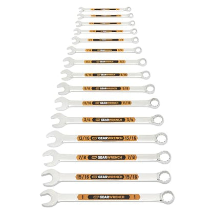 GEARWRENCH 15 Piece 12 Point SAE Hi-Viz Long Pattern Combination Wrench Set | 81901H - style: 15 pc (SAE)