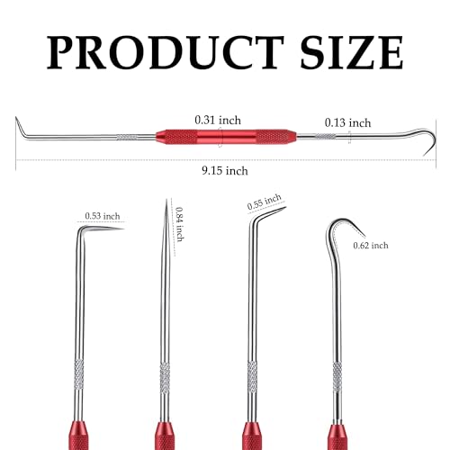 2PCS CarbonSteel Hook Tool and Pick Set,Double End Pick and Hook Set Auxiliary Dismantling Fittings,Universal O Ring Pick Set and Hook Tool Car Accessories Fit for Most Cars (Red) - color: Red