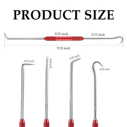 2PCS CarbonSteel Hook Tool and Pick Set,Double End Pick and Hook Set Auxiliary Dismantling Fittings,Universal O Ring Pick Set and Hook Tool Car Accessories Fit for Most Cars (Red) - color: Red