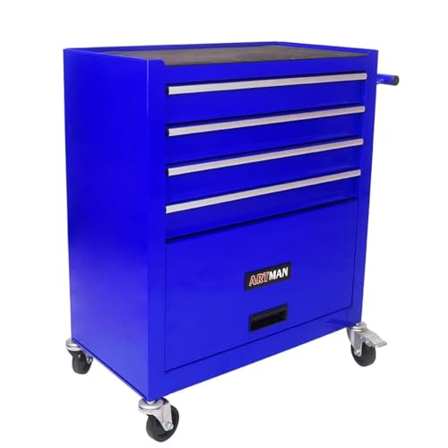 4 Drawers Tool Chest on Wheels, Multifunctional Rolling Tool Cart Tool Storage with 1 Cabinet, Drawers Rolling Tool Box Organizer for Garage, Warehouse, Workshop, Repair Shop (4 Drawers-Blue) - color: Blue, size: 4 Drawers 1 Cabinet