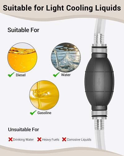 Hand Siphon Pump - Fuel Transfer Pump, Portable Gasoline Transfer Pump with 10 Ft PVC Hoses, Clip & Brass for Oil, Diesel, Water & Liquids. - color: White