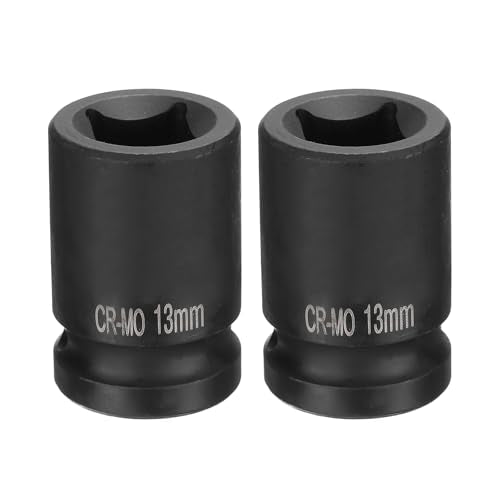 HARFINGTON 2pcs 4 Point Square Socket 1/2" Drive 13mm Metric Square Impact Socket CR-MO Blackening Standard Wheel Sockets Pneumatic Socket Tool for Auto Repair Mechanical Maintenance Home Use - size: 13mm