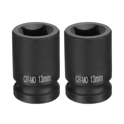 HARFINGTON 2pcs 4 Point Square Socket 1/2" Drive 13mm Metric Square Impact Socket CR-MO Blackening Standard Wheel Sockets Pneumatic Socket Tool for Auto Repair Mechanical Maintenance Home Use - size: 13mm