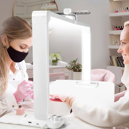 33.5" Foldable Nail Desk Lamp, 456LEDs 3350LM Half Moon Light for Nail Desk with Phone Holder, 3 Color Modes 3000K-6000K Professional Manicure Table Lamp for Nail Tech Salon