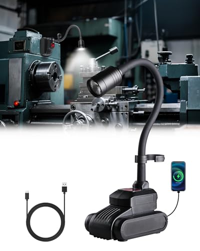 Magnetic Work Light, 4400mAh Rechargeable Flexible Gooseneck Work Light with Hanging Hook, 1000 Lumens 3 Modes LED Machine Light for Work Bench, Lathe, Sewing Machine, Grill, Black
