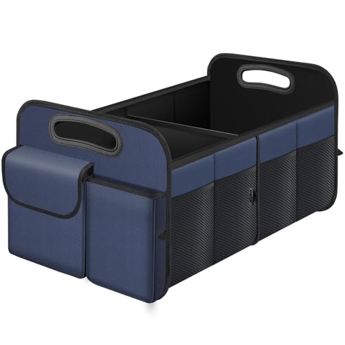 Trunk Organizer, Collapsible Waterproof Multi-Compartment Trunk Organizer for SUVs & Sedans, Car Storage with Reinforced Handles, Car Accessories for Women and Men, 52L - color: Blue, size: Standard