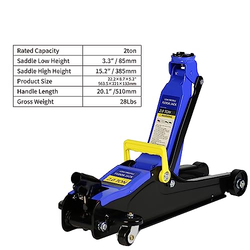 Hydraulic Trolley Service/2-Ton Floor Jack with 3T Jack Stands&Tire Repair Kit for Garages, Automotive, Heavy Duty Steel Racing Floor Jack with Single Piston Quick Lift Pump, Range 3.3"-15.2" - color: Blue&Black-2T-Single Pump-1