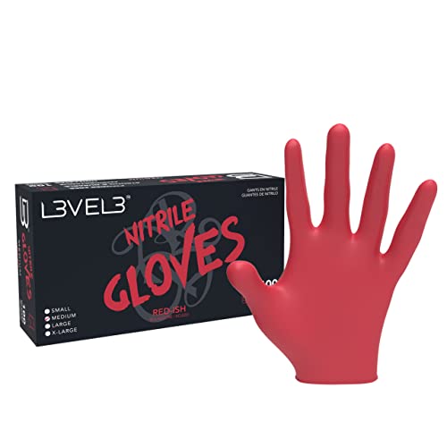 L3 Level 3 Nitrile Gloves - Professional Heavy Duty Disposable Gloves - Latex Free - Fits Snug - Box of 100 - color: Red, size: Large (Pack of 100)