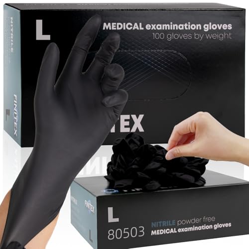 FINITEX - Black Nitrile Disposable Gloves, 5mil, Powder-free, Medical Exam Latex-Free 100 PCS For Cleaning Food Glove (Large) - size: Large