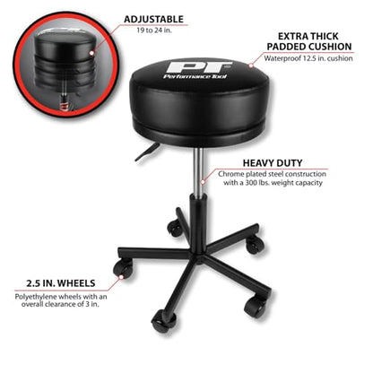 Performance Tool W85033 Extra-Thick Big Top Pneumatic Rolling Shop Stool for Mechanic Garages and Workshops, Black, 19x19x18.5-Inches - style: Pneumatic Rolling Shop Stool
