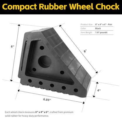 MaxxHaul Solid Rubber Wheel Chock 2-Pack | 8" x 4" x 6" Heavy-Duty Tire Stop | Non-Slip Traction Pads | Built-in Handle | All-Weather Vehicle Safety Block | Black | (70472) - color: Black