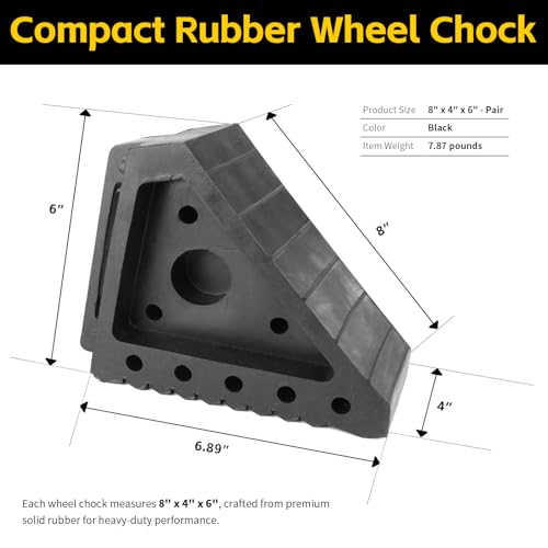 MaxxHaul Solid Rubber Wheel Chock 2-Pack | 8" x 4" x 6" Heavy-Duty Tire Stop | Non-Slip Traction Pads | Built-in Handle | All-Weather Vehicle Safety Block | Black | (70472) - color: Black